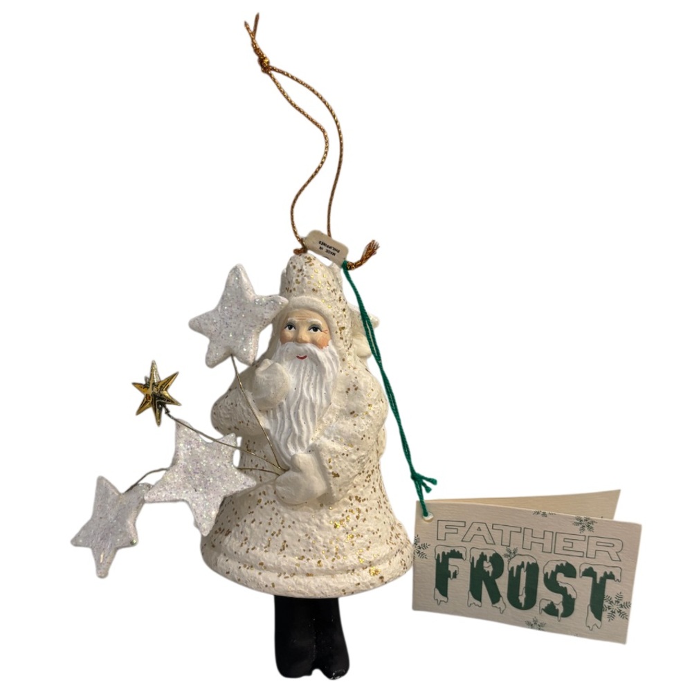Vintage Christmas Ornament Dept 56 Father Frost Belsnickle Gift Giver White Gold